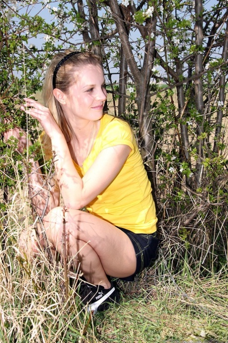 Young blonde girl Chanel ends game of hide and seek with sex in the bushes