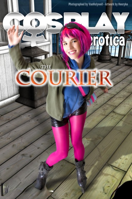 Hot teen goes topless in ripped pantyhose while working as a courier
