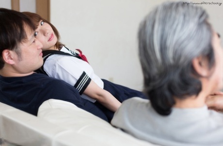 Japanese schoolgirl seduces her stepfather after masturbating her hairy muff