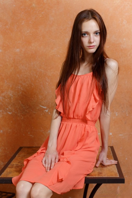 Very skinny girl Lapa removes her dress to bare her scrawny ass and pussy