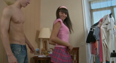Brunette teen Antonia sports a butt plug before and after anal fucking