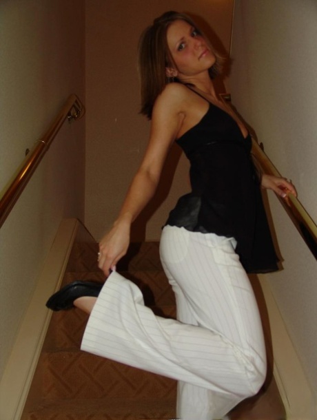 Teen amateur Karen touts her tight ass in black lingerie and thong