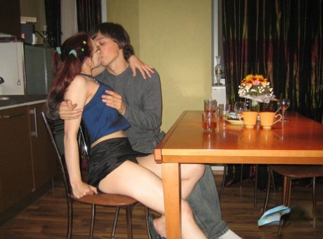 Horny teenagers have incredibly daring sex on the kitchen table