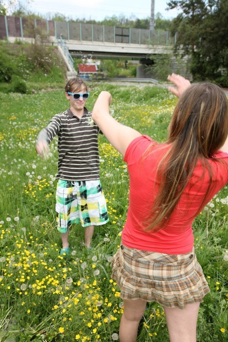 Long legged sexy teen in short dress fucking hardcore outdoors & for cumshot