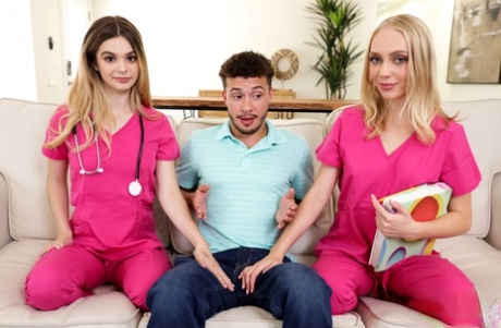 Young nurses Molly Little and Braylin Bailey snowball cum to conclude a 3some