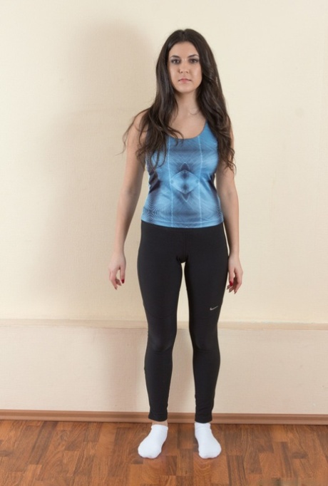 Teen first timer Pavla sheds yoga pants to show off her hairy bush