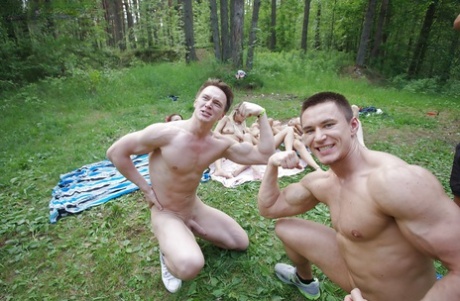 Insane group sex in the forest with awesome slender beauties!