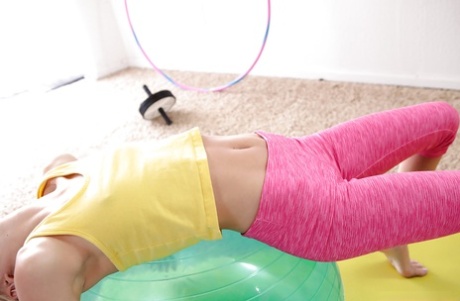 Flexible blonde cutie Piper Perri doing yoga poses in spandex