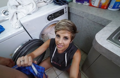 Short haired amateur Mickey Blue giving huge cock a BJ on her knees