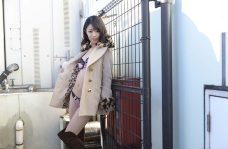 Petite Japanese businesswoman Amina Kiuchi gets boned and creampied in public