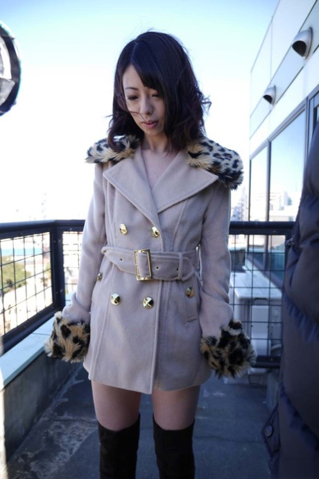 Petite Japanese businesswoman Amina Kiuchi gets boned and creampied in public