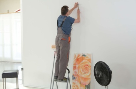 Skinny blonde cutie Petra gives her twat to a horny handyman & enjoys a facial