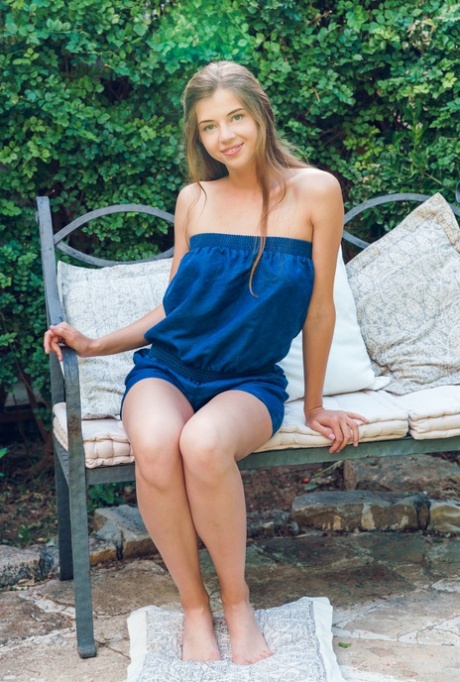 Splendid teen Kay J with blue eyes teases guys demonstrating smooth pussy