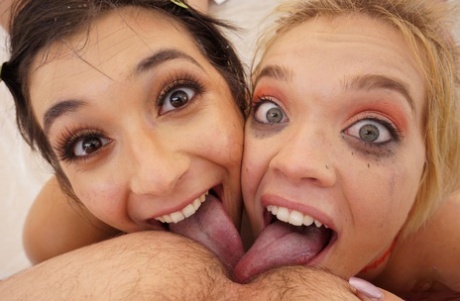Teens Brooklyn Gray and Katie Kush lick a guy's asshole and suck his dick