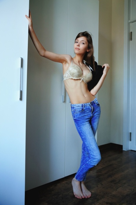 Brunette teen Mila Azul exposes her gorgeous big tits and poses nude