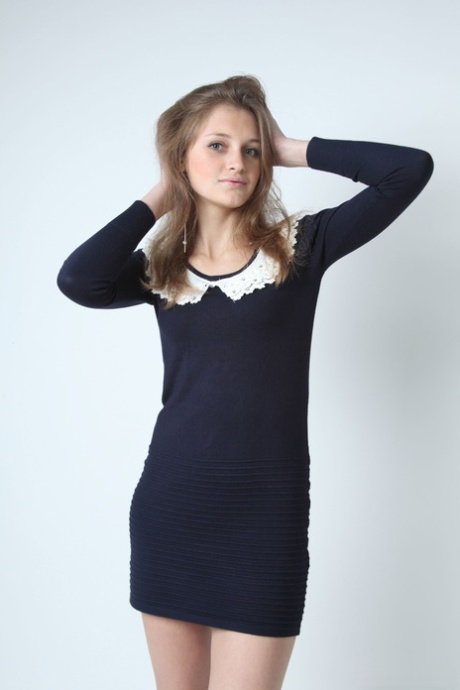 Adorable babe Linessa shows her beautiful body in a sexy dress & while naked