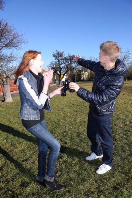 Redheaded teen Linda X jerks off her boyfriend after a hardcore fuck