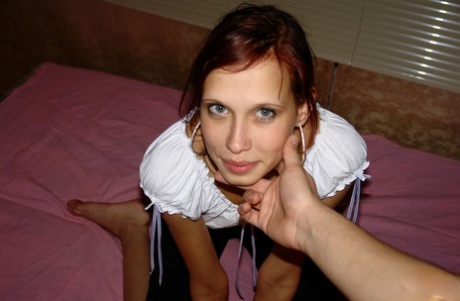 Adorable girlfriend Justine getting her mouth and twat boned in POV