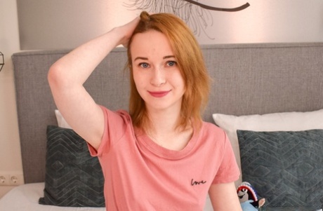 Ginger teen with small boobs takes a dick in her mouth and gets a facial
