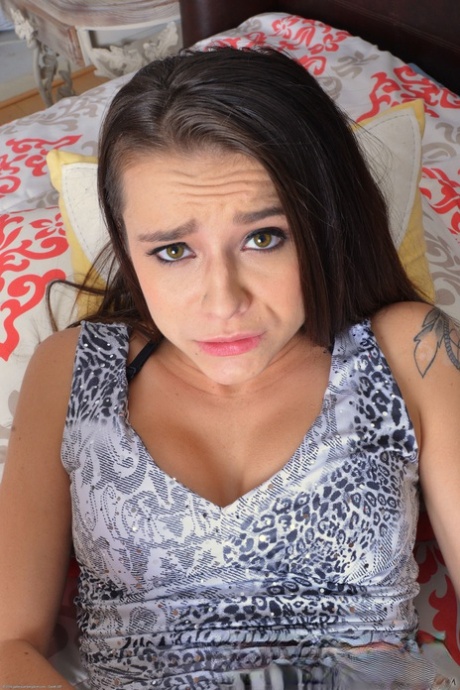 Horny brunette Kharlie Stone fingers and spreads her delicious pink pussy