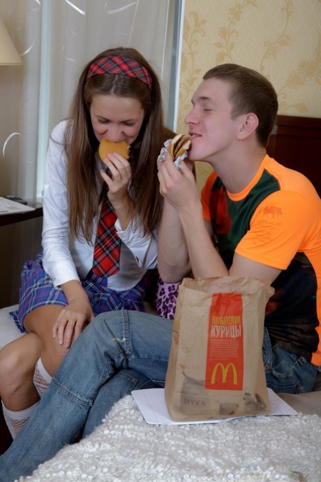 Skinny schoolgirl Mika Lana enjoys hardcore anal sex and takes a facial