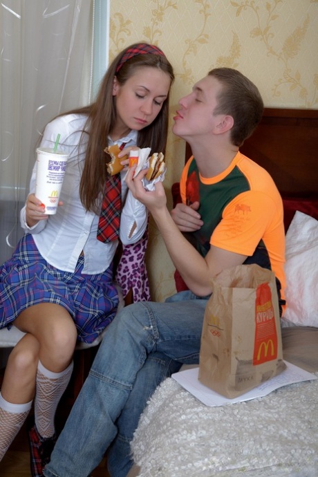 Skinny schoolgirl Mika Lana enjoys hardcore anal sex and takes a facial