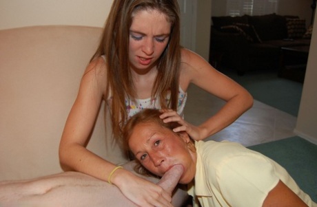 Cute teen Autumn Winters & naughty mom Trisha Swallows suck a big dick