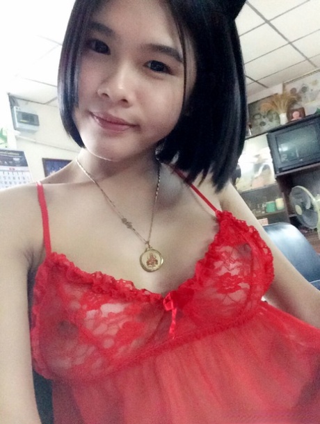 Pretty Asian shemale Gogo posing topless and in hot outfits in sexy selfies