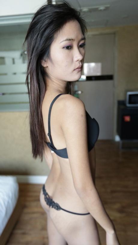Tiny Asian amateur Ann D flaunts her bald cunt & small tits & gets a creampie