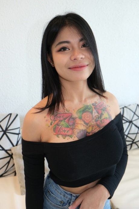 Inked Thai teen Nani unveiling her big boobs, ass and pussy in a solo
