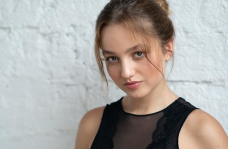 Sweet petite teen Milla poses in hot sheer underwear in a solo show