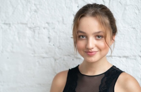 Sweet petite teen Milla poses in hot sheer underwear in a solo show
