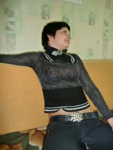 Short-haired babysitter shows her tiny tits & rubs her cunt to get the job