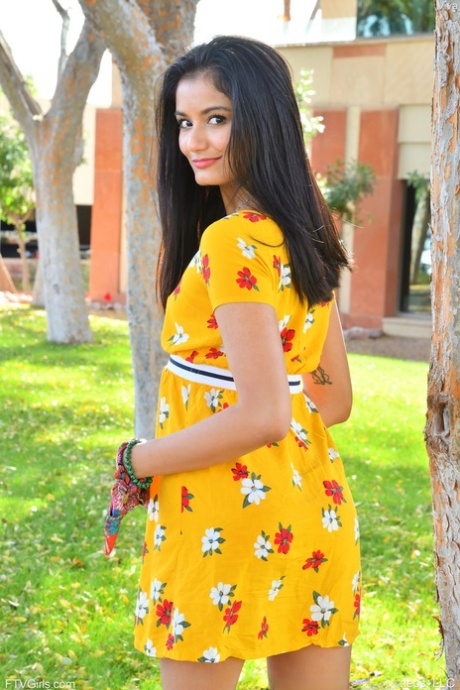Babe Viva flashes her hot pussy in public while posing in her summer dress